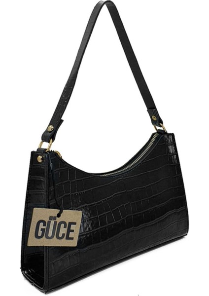 Siyah Kroko Desenli Baget Baguette El Ve Omuz Çantası Gc009000k