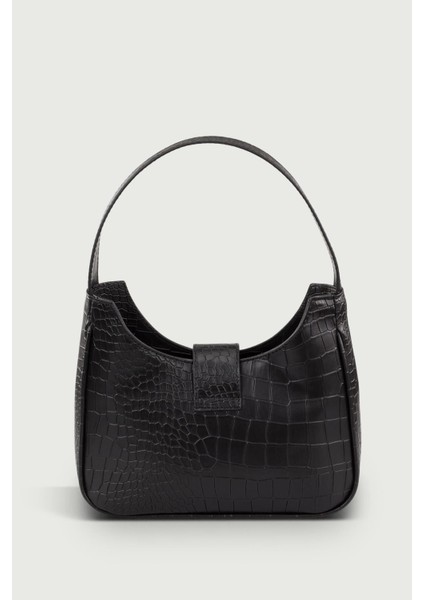 Kadın Siyah Tokalı Timsah Desenli Baguette Çanta 209 fırsatları