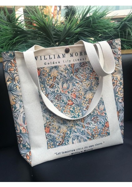 William Morris Kanvas Bez Çanta Yıkanabilir Metal Çıtçıtlı Cepli fırsatları