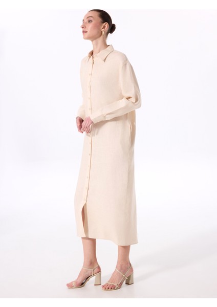 Bej Kadın Gömlek Yaka Rahat Kalıp Elbise FC5SL-ELB0266 fiyatları