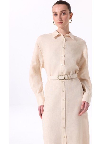 Bej Kadın Gömlek Yaka Rahat Kalıp Elbise FC5SL-ELB0266 modelleri