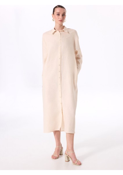 Bej Kadın Gömlek Yaka Rahat Kalıp Elbise FC5SL-ELB0266 fırsatları