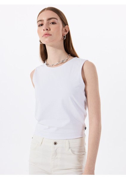 Bisiklet Yaka Düz Beyaz Kadın T-Shirt M5SL-TST1852 fiyatları