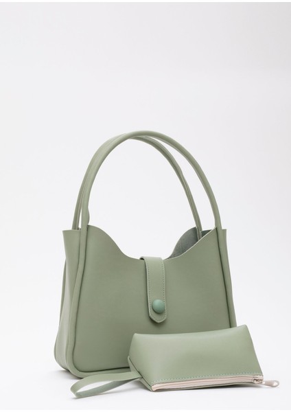 Mint Yeşil Shk79 Deri Düğme Detaylı Çıtçıtlı Makyaj Çantalı Kol Ve Omuz Çantası E:30 U:22 G:10