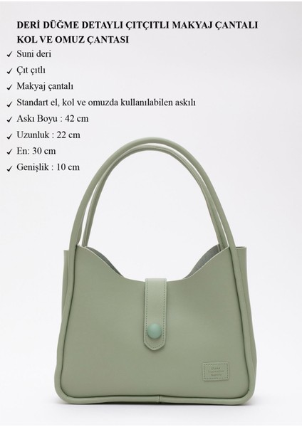 Mint Yeşil Shk79 Deri Düğme Detaylı Çıtçıtlı Makyaj Çantalı Kol Ve Omuz Çantası E:30 U:22 G:10 modelleri
