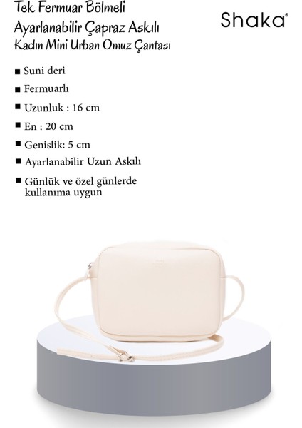 Krem U23 Tek Fermuar Bölmeli Ayarlanabilir Çapraz Askılı Kadın Mini Urban Omuz Çantası U:16 E:20 G: modelleri