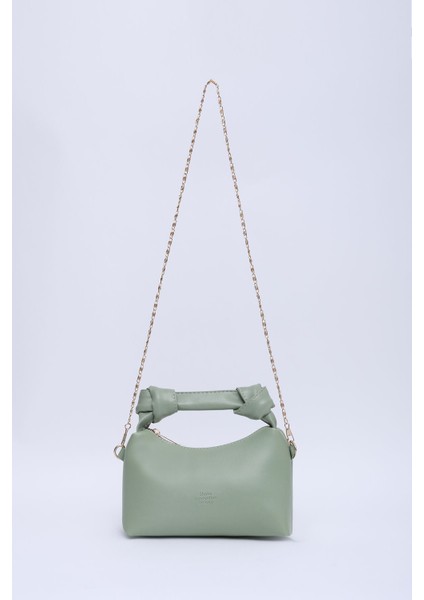 Mint Yeşil Shk24 Soft Deri Düğüm Detaylı Zincir Askılı El Ve Omuz Çantası U:14 E:22 G:8 Cm