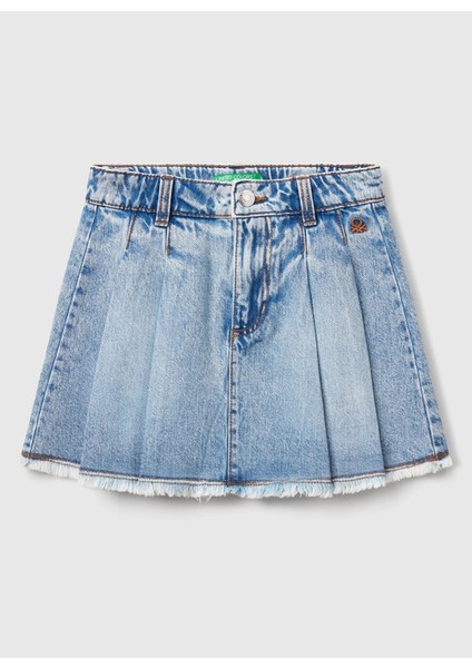 Normal Bel Regular Fit Açık Indigo Baskılı Midi Kız Çocuk Etek 4VJEC002F