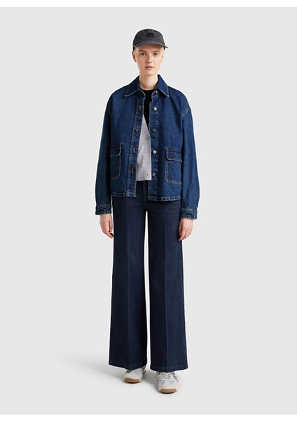 Oversized Koyu Mavi Kadın Ceket 296XDN07R