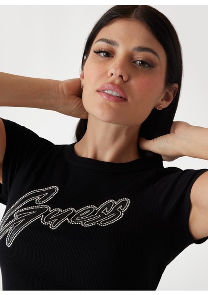 Siyah Kadın T-Shirt Ss Cn Rıb Logo Tee - Org Co Gunnar modelleri