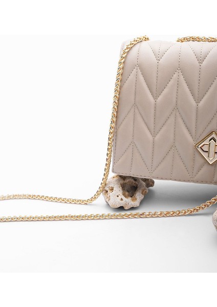 Std Kadın Altın Renkli Zincirli Omuz Çantası Delbin Vizon Klasik modelleri