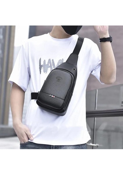 Unisex Siyah Vegan Deri Kulaklık Çıkışlı Çapraz Omuz Çantası Bel Çantası Günlük Çanta fiyatları