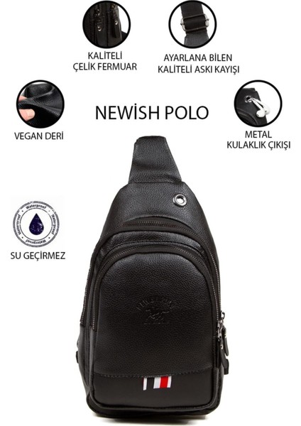 Unisex Siyah Vegan Deri Kulaklık Çıkışlı Çapraz Omuz Çantası Bel Çantası Günlük Çanta fırsatları