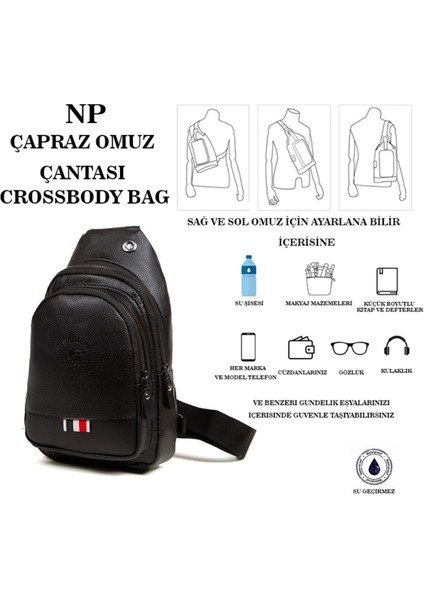 Unisex Siyah Vegan Deri Kulaklık Çıkışlı Çapraz Omuz Çantası Bel Çantası Günlük Çanta indirimleri