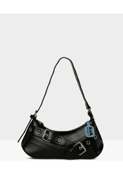 Siyah Kadın Kemer Aksesuarlı Askı Detaylı Baget Çanta M000008449