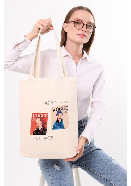 Kanvas Vogue Baskılı Bez Çanta