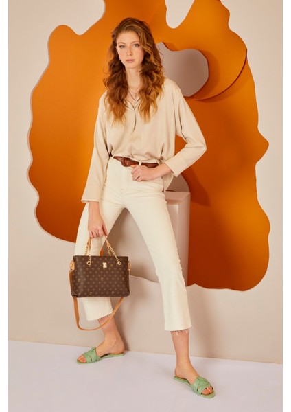 Kahve Monogram Kadın Omuz Çantası 05PO22Y1561