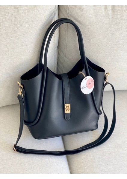 Yavru Çanta Ekstralı Önü Kilit Detaylı Siyah Kadın Omuz Çantası fiyatları