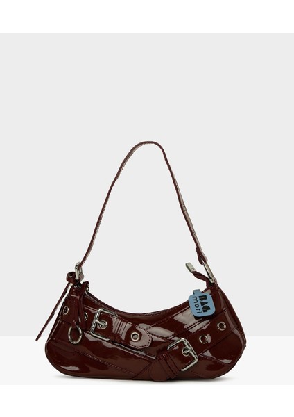 Bordo Kadın Kemer Aksesuarlı Askı Detaylı Rugan Baget Çanta M000008443