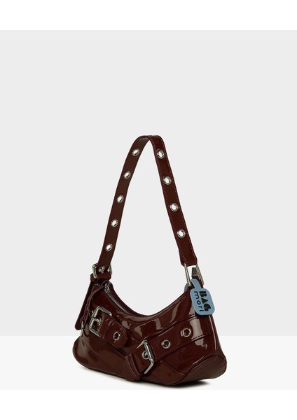 Bordo Kadın Kemer Aksesuarlı Askı Detaylı Rugan Baget Çanta M000008443 fiyatları