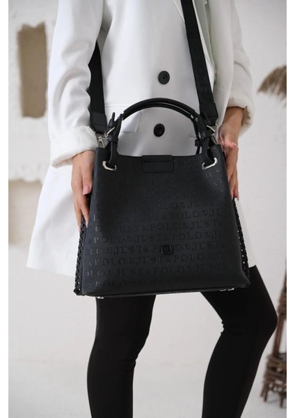 Kadın Siyah Örgülü 4 Bölmeli Omuz Çantası Ve El Çantası indirimleri