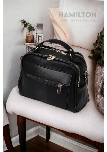 Orijinal Kadın Çapraz Ve Elde Ayarlanabilir Askılı Deri Dokulu Üç Gözlü Büyük Şık Omuz Ve El Çanta