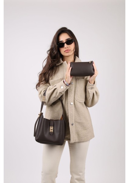 Kadın Kahve Gold Kilit Detay Aksesuarlı Ayarlanabilir Kilit Askılı El Kol Ve Omuz Çantası fırsatları