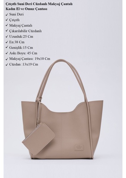 Vizon Shk108 Çıtçıtlı Deri Cüzdanlı Makyaj Çantalı Kadın El Ve Omuz Çantası U:25 E:38 G:15 Cm modelleri