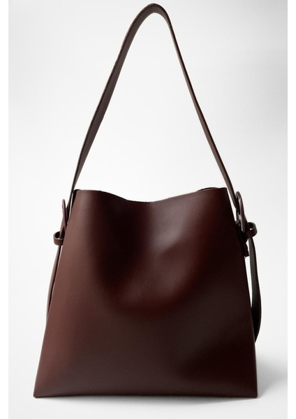 Nomu Toka Detaylı Bordo Büyük Boy Kadın Shopper Çanta