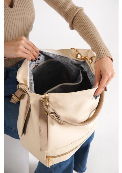 Kadın Krem Yumuşak Deri Omuz Çantası fiyatları