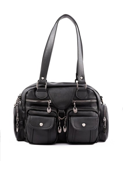 Kadın Siyah Yıkama Deri Çok Gözlü Omuz Ve Kol Çantası fiyatları