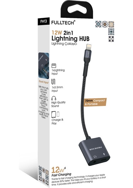 FH13 2in1 Lightning Hub Lightning Çoklayıcı - 12W Hızlı Şarj ve Kulaklık Desteği