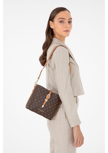 Kahve Monogram Kadın Omuz Çantası 05PC24K24104