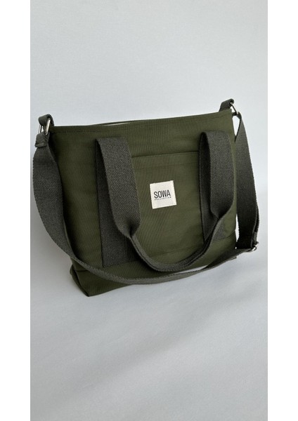 Kanvas Haki Çıtçıtlı Çanta Ayarlanabilir Çapraz Askılı Kadın El Ve Omuz Çantası U:30 E:35 G:10 Cm