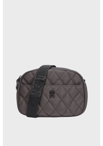 Kadın Koyu Gri Saten Nakışlı Astarlı 4 Bölmeli Ayarlanabilir Askılı Çapraz Ve Omuz Çanta