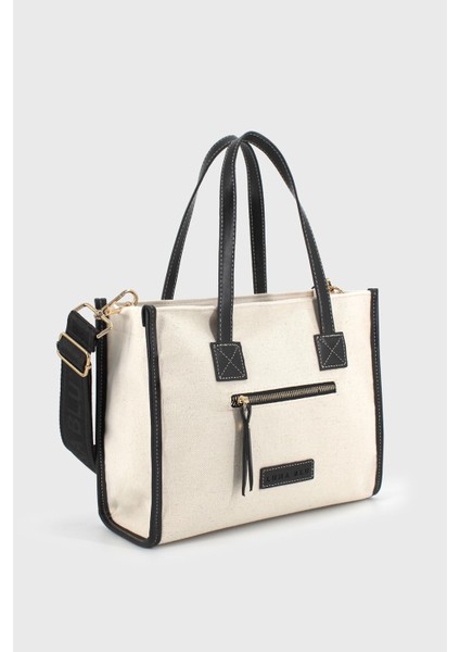 Kadın Siyah Kanvas Fermuar Detaylı Çapraz Askılı Çanta