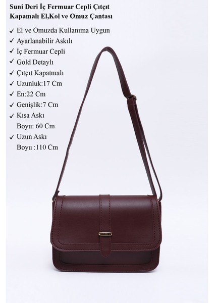 Bordo Shk127 Deri Iç Fermuar Cepli Çıtçıt Kapamalı El,Kol Ve Omuz Çantası U:17 E:22 G:7 Cm indirimleri
