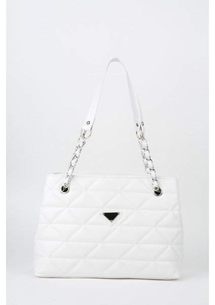 Beyaz Deri Kapitone 3 Bölme Fermuar Kapama Zincir Askılı Astarlı El Kol Ve Omuz Çantası fiyatları