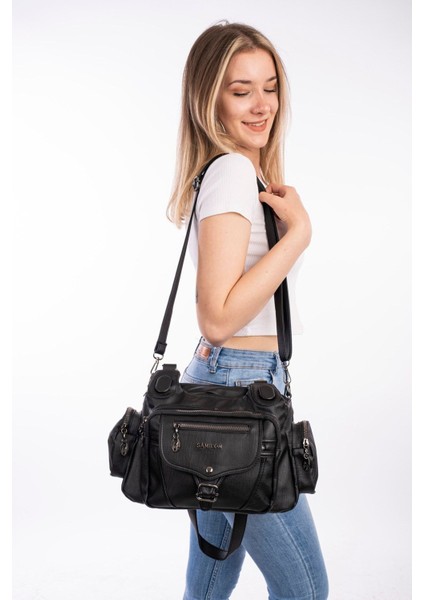 Kadın Premium Siyah Yıkama Deri Omuz Çantası fiyatları