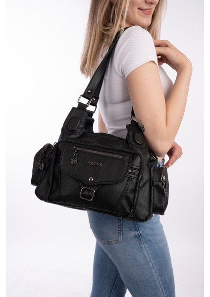 Kadın Premium Siyah Yıkama Deri Omuz Çantası fırsatları