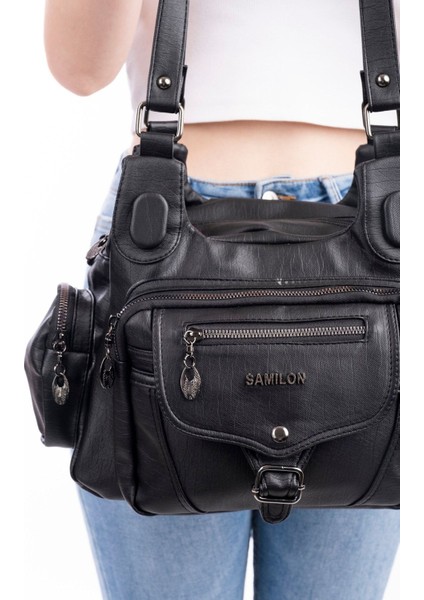 Kadın Premium Siyah Yıkama Deri Omuz Çantası indirimleri