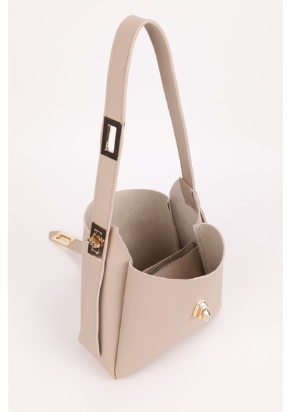 Kadın Vizon Gold Kilit Detay Aksesuarlı Ayarlanabilir Kilit Askılı El Kol Ve Omuz Çantası indirimleri