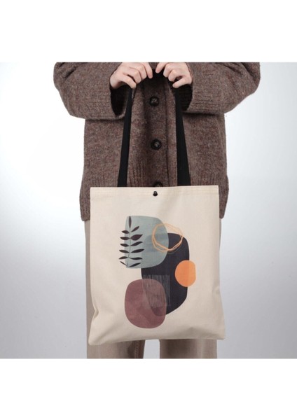 Geometrik Tasarım Çıtçıtlı Kalın Kumaş Bez Çanta