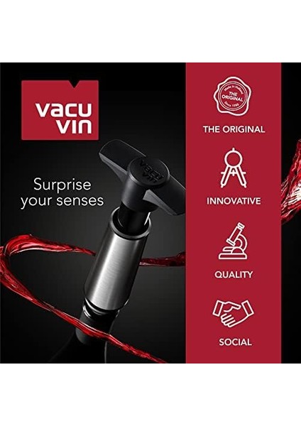 Vin Şarap Vakum Seti, 1 Pompa, 2 Tıpa, Siyah