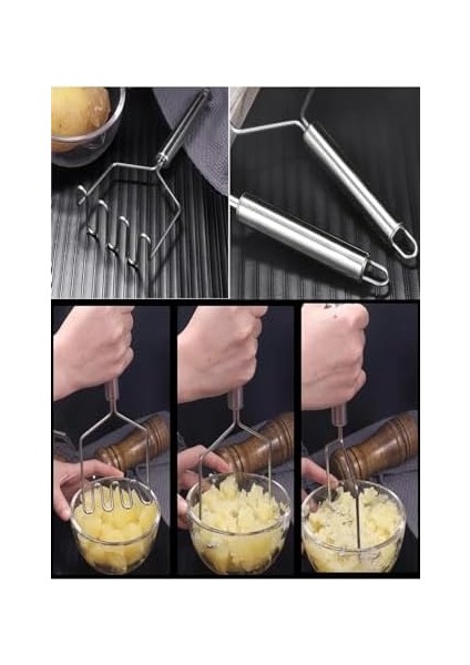 Pratik 24 cm Lüks Paslanmaz Metal Patates Ezici Patates Ezici Püre Yapıcı Zikzak modelleri