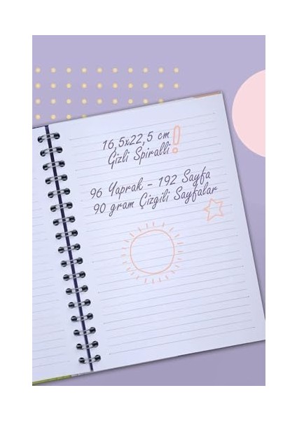 Spiralli Defter Sert Kapak 192 Sayfa 96 Yaprak 17X24 cm 90GR. Çizgili