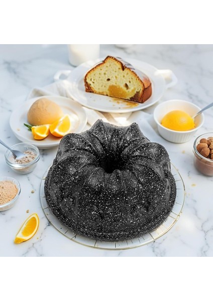 Thermo Döküm Gövdeli Taç Kek Kalıbı 23CM, Dilimli ve Döküm, Siyah Granit Benekli Pişirme Kabı, Kolay Çıkarma, Dayanıklı Alüminyum Alaşım