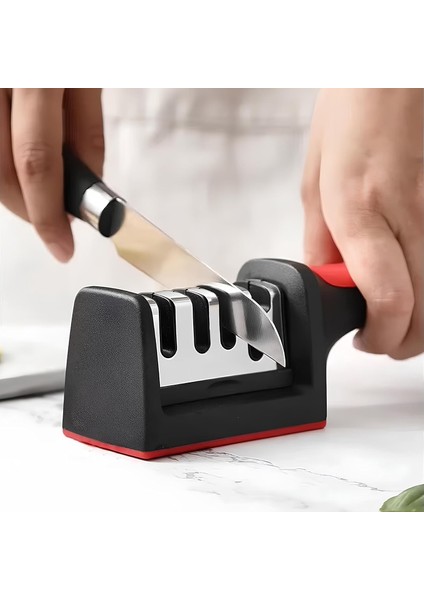 4 Fonksiyonlu Paslanmaz Çelik Bıçak, Makas & Satır Bileyici - Elmas, Seramik ve Tungsten Çelik Bileme Sistemi - Ergonomik ve Dayanıklı Bileme Aleti