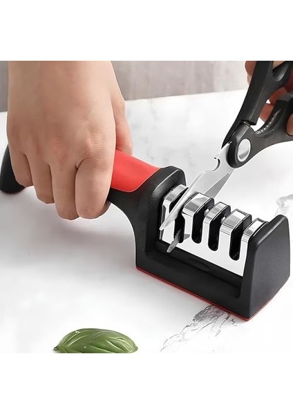 4 Fonksiyonlu Paslanmaz Çelik Bıçak, Makas & Satır Bileyici - Elmas, Seramik ve Tungsten Çelik Bileme Sistemi - Ergonomik ve Dayanıklı Bileme Aleti