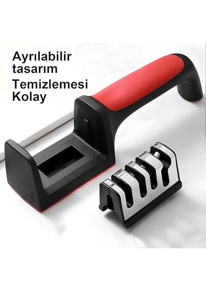 4 Fonksiyonlu Paslanmaz Çelik Bıçak, Makas & Satır Bileyici - Elmas, Seramik ve Tungsten Çelik Bileme Sistemi - Ergonomik ve Dayanıklı Bileme Aleti